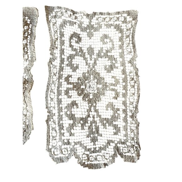 Antique Bosa Lace Handmade Antimacassar Set Intricate Net & Darning Italy Doily - Picture 13 of 16